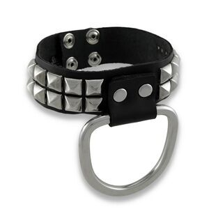 Black Leather Studded D Ring Choker Collar Sub